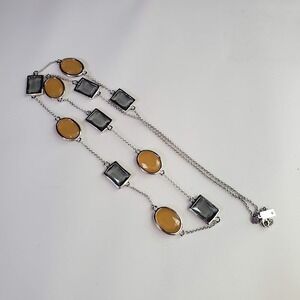 Kate Spade New York Silver Tone Yellow and Gray Stone Station Long Necklace